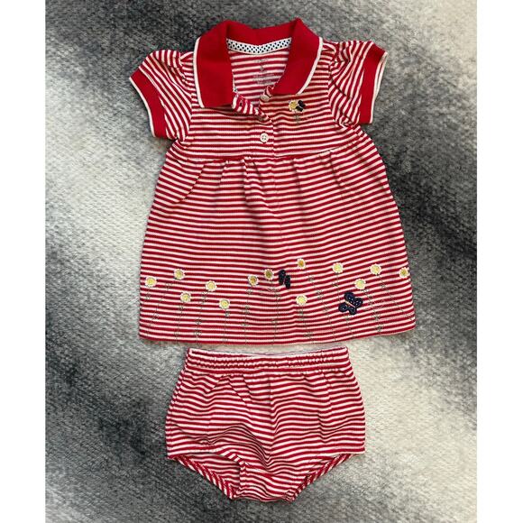 Carter's 6 Month 2 Piece Striped Butterfly Embroidered Flower Dress with Bloomer - Picture 1 of 7